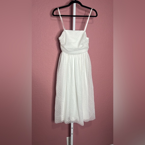 Lulus-Darling Sweetheart White Swiss Dot Ruched Midi Dress - Picture 5 of 5